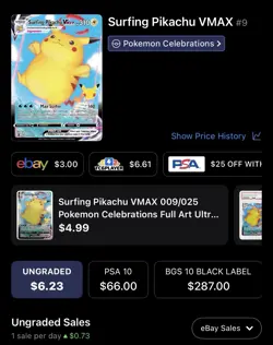 Surfing Pikachu VMAX, Pokemon Near Mint, Celebrations, Ultra Rare, 9/25 - Image 4
