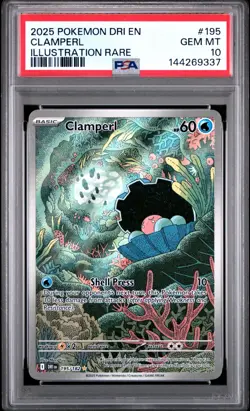 PSA 10 2025 POKEMON TCG CLAMPERL ILLUSTRATION RARE DRI EN-DESTINED RIVALS #195 - Image 1