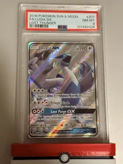 2018 Pokemon Sun & Moon Lost Thunder Lugia Gx #207 PSA 8 - Image 1