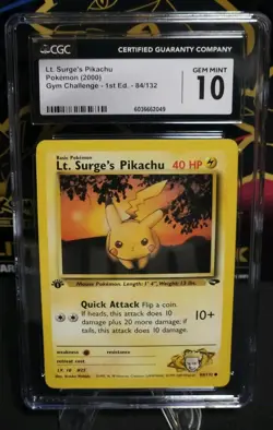 Pokemon Lt. Surge's Pikachu #84, 1st Edition Gym Challenge, Wotc, CGC 10!!! - Image 1
