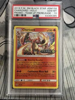 2019 POKEMON SM BLACK STAR PROMO TEAM UP PRERELEASE #SM158 CHARIZARD-HOLO PSA 10 - Image 1