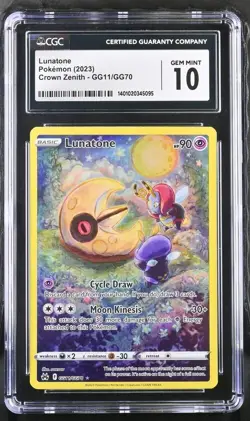 CGC Gem Mint 10 Lunatone GG11/GG70 Pokemon Crown Zenith Galarian Gallery - Image 1