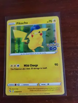 Pokemon Pikachu 28 Pokemon Go Ultra Rare Holo Card + Top Loader - Image 1