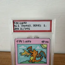 1/1 Original Hand Drawn Fire Lizerd Card Slabbed Signed Series 1 Brokemon - Image 2