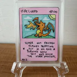 1/1 Original Hand Drawn Fire Lizerd Card Slabbed Signed Series 1 Brokemon - Image 3