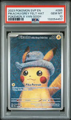 2023 POKEMON SVP EN-SV BLACK STAR PROMO #085 PIKACHU WITH GREY FELT HAT PSA 10 - Image 1