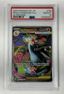 2025 POKEMON PFL EN-PHANTASMAL FLAMES ULTRA RARE #109 MEGA CHARIZARD X EX PSA 10 - Image 1