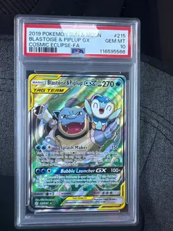Blastoise & Piplup GX 215/236 PSA 10 - 2019 Pokemon Sun & Moon - Cosmic Eclipse - Image 1
