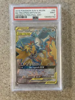 Pokemon 2019 Moltres & Zapdos & Articuno GX 66/68 Full Art Hidden Fates PSA 9 - Image 1