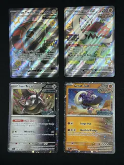 Pokemon Paldean Fates Iron Treads ex & Great Tusk ex Promo Stamp Set FA Temporal - Image 1