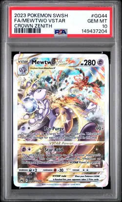 2023 POKEMON SWORD & SHIELD CROWN ZENITH #GG44 FULL ART/MEWTWO VSTAR PSA 10 - Image 1
