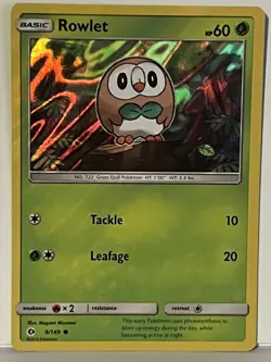 Rowlet Holo 9/149 SM Base Set NM Pokemon Fast Ship - Image 1