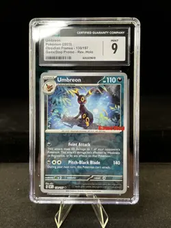 CGC 9 Umbreon #130 GameStop Promo Obsidian Flames Reverse Holo Pokemon 2023 - Image 1