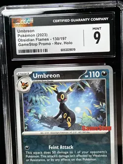 CGC 9 Umbreon #130 GameStop Promo Obsidian Flames Reverse Holo Pokemon 2023 - Image 2