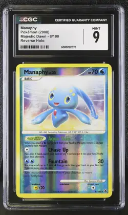 CGC 9 MINT Manaphy 2008 Majestic Dawn 8/100 Reverse Holo Pokemon Card - Image 1