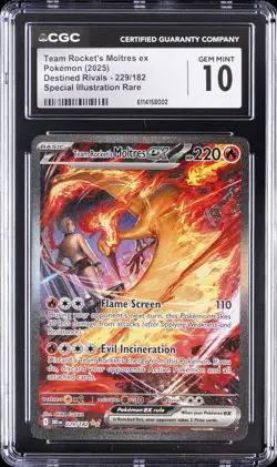 2025 POKEMON DESTINED RIVALS #229/182 TEAM ROCKET'S MOLTRES EX CGC 10 GEM MINT - Image 1