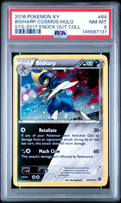 2016 POKEMON XY STEAM SIEGE COSMOS-2017 KNOCK OUT COLL #64 BISHARP-HOLO PSA 8 - Image 1