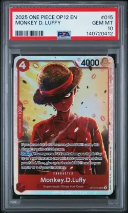 2025 One Piece OP12 EN Monkey D. Luffy PSA 10 GEM #015 SUPER RARE EXTENDED ART - Image 1