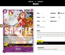 ONE PIECE CCG card: Nami [ft. Zeus] prb02-012 R, foil, English, Sunohara, tag SP - Image 2