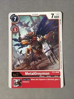 Digimon TCG * MetalGreymon ST1-09 Rare GOLD FOIL* Gaia Red * NM Card - Image 1