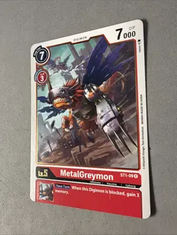 Digimon TCG * MetalGreymon ST1-09 Rare GOLD FOIL* Gaia Red * NM Card - Image 2