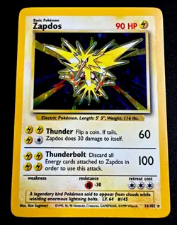 Zapdos 16/102 NM Holo Pokemon Card Vintage 1999 Near Mint - Image 1