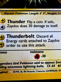 Zapdos 16/102 NM Holo Pokemon Card Vintage 1999 Near Mint - Image 2