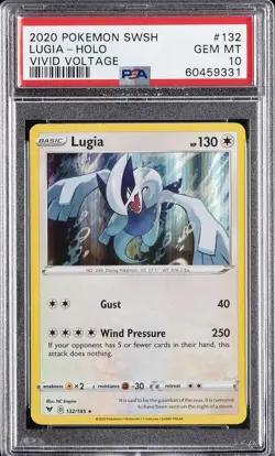 2020 POKEMON SWORD & SHIELD VIVID VOLTAGE #132 LUGIA-HOLO PSA 10 - Image 1