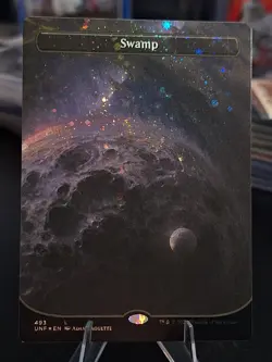 Unfinity Swamp 493 Borderless Galaxy Foil Unfinity Magic Planet Art - Image 1