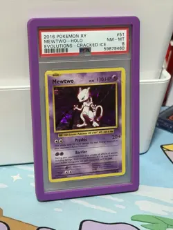 2016 POKEMON XY EVOLUTIONS CRACKED ICE #51 MEWTWO-HOLO PSA 8 - Image 1