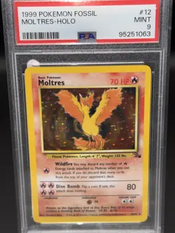 Moltres 12/62 Pokemon - 1999 - Fossil - Holo - PSA 9 - BEAUTIFUL! - Image 1