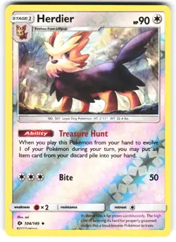 Herdier 104/149 Uncommon SM Base Set Pokemon Reverse Holo Near Mint - Image 1