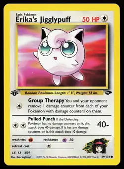 Erika's Jigglypuff 69/132 Common 1st Edition Gym Challenge Pokemon Card - Image 1