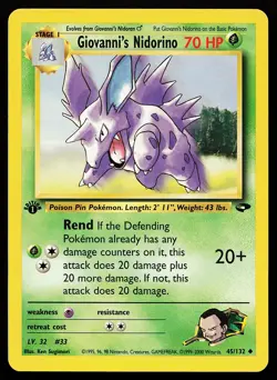 Giovanni's Nidorino 45/132 Uncommon 1st Edition Gym Challenge Pokemon Card - Image 1