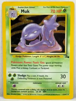 1999 Pokemon TCG Muk 13/62 Fossil Set Unlimited Edition Holo Foil Rare Card USED - Image 1