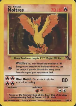 MOLTRES 12/62 HOLO RARE FOSSIL POKEMON UNLIMITED HOLO MP - Image 2