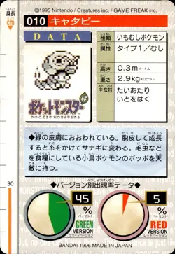 Caterpie Carddass 1996 Vintage Pokemon Pocket Monsters Vending Card B63 MP - Image 2