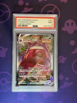 Pokemon TCG SWSH08 Fusion Strike Gengar VMAX Holo Card 157/264 PSA 9 - Image 1