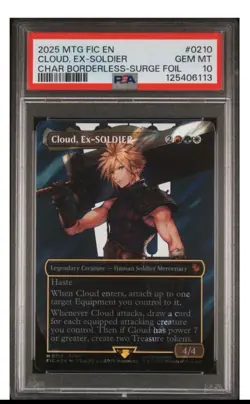 2025 MTG FINAL FANTASY 0210 CLOUD, EX-SOLDIER (Borderless) (Surge Foil) PSA 10 - Image 1