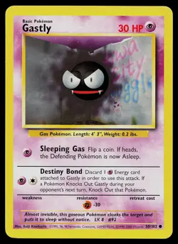 Pokemon Card Base Set Gastly 50/102 Common UK 4th Print 1999-2000 - Image 1