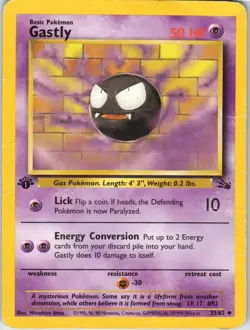 Gastly – Pokemon TCG Fossil 33/62 1st Edition HP - Image 1