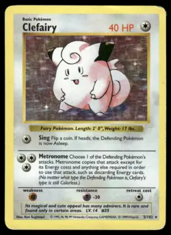 Pokemon Cards Clefairy 5/102 Base Set Shadowless Holo WOTC Rare HP - Image 1