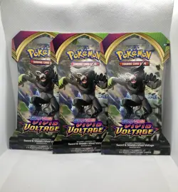 3 Sealed Pokemon : Sword & Shield—Vivid Voltage sleeved booster pack W/ Zarude - Image 1