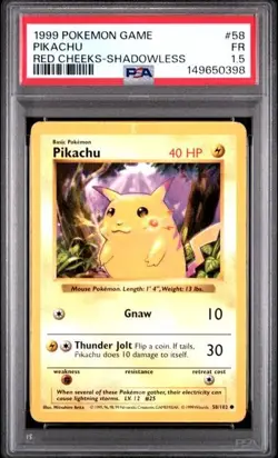 PSA 1.5 *POP 7* 1999 SHADOWLESS Base Set Pikachu Red Cheeks 58/102 Pokemon - Image 1