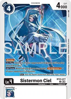 1x BT23-077 Sistermon Ciel Hackers' Slumber Digimon Card Game x1 - Image 1