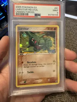 PSA 9 Mint 2005 POKEMON EX UNSEEN FORCES #61 Larvitar REVERSE HOLO FOIL - Image 1