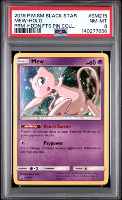 2019 POKEMON SM BLACK STAR PROMO #SM215 MEW-HOLO PSA 8 - Image 1