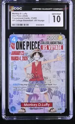 CGC GEM MINT 10 Monkey D. Luffy One Piece 2026 College Basketball Voyage #P-055 - Image 1