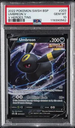 2022 POKEMON SWSH BLACK STAR PROMO V HEROES TINS #203 UMBREON V PSA 10 - Image 1