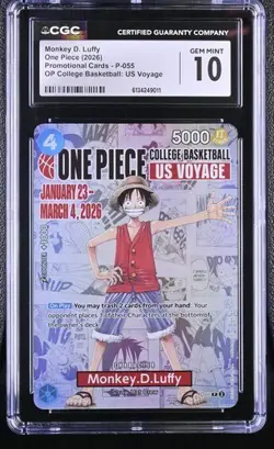 CGC GEM MINT 10 Monkey D. Luffy One Piece 2026 College Basketball Voyage #P-055 - Image 1